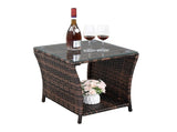 Glass Surface Brown Gradient Iron Frame Rattan Side Table 38666142