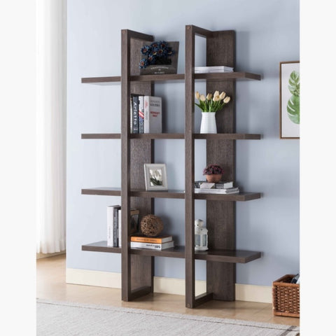 ZUN Wooden 4- Tier Display Organizing Cabinet, Tall Bookcase with Open Shelving- Walnut Oak B107131115