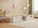 White Painted Pine Wood Fence Bed with Door and Deck Twin Children's Wooden Bed 16132731