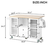 Mobile Kitchen Island Storage Trolley Cart on Wheels with Dropleaf Top, Towel/Spice Rack,2 Drawers, W1157P308196