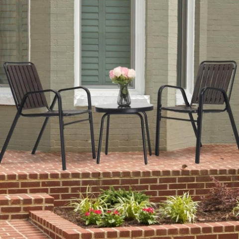 ZUN 3-Piece Patio Bistro Set, Outdoor Furniture Set with 2 Stackable Patio Dining Chairs and Glass 31111029