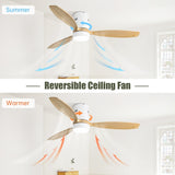 ZUN 52 Inch Flush Mount Ceiling Fan DC 3 Solid Wood Fan Blade Noiseless Reversible Motor Remote Control W934P146081