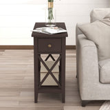 2-Drawer End Table, Flip Top Narrow End Table with Drawer, Accent Side Table Nightstand for T3771P356737