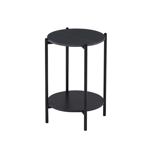 ZUN 2-layer End Table with Whole Marble Tabletop, Round Coffee Table with Black Metal Frame for Bedroom W2181P167974