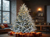 7 FT Pre-lit Snow Flocked Christmas Tree, Artificial Hinged Xmas Pine Tree with 1100 Branch Tips, 02996300