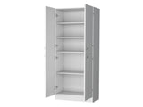 White Pantry Cabinet with 4 Doors and 5 Hidden Shelves B062P193659