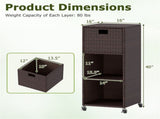 Mix Brown PE Rattan Outdoor Storage Cabinet, 3-Shelf with Removable Drawer & Lockable Wheels 16914318