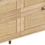 ZUN 59" Rattan Dresser with Drawers, 6 Drawer Dresser for Bedroom, Clothes Storage Cabinet for Bedroom, W757P209511