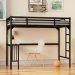 ZUN Twin Metal Loft Bed with Desk, Ladder and Guardrails,bookdesk under bed , Black 93749335