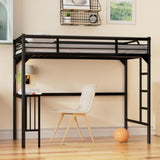 ZUN Twin Metal Loft Bed with Desk, Ladder and Guardrails,bookdesk under bed , Black 93749335