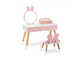 2-in-1 Kids Vanity Table Set with Detachable Mirror, Pink Dressing Table with Storage Shelf & 61595807