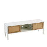 54.33" Rattan TV cabinet with variable color light strip, double sliding doors for storage, W1265121751