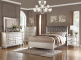 Classic Bedroom Elegant Nightstand Beige / White Finish or Antique Silver 2-Drawers Bed Side Table B01148019