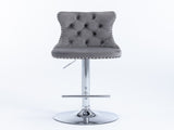 Swivel Velvet Barstools Adjusatble Seat Height from 25-33 Inch, Chrome base Bar Stools with Backs W1143P309419