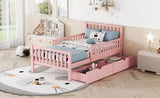 Twin Size Wood Platform Bed with Guardrails on Both Sides and Two Storage Drawers ,Pink N733P172696H