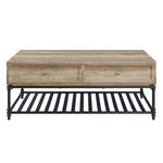 ZUN Oak and Sandy Black Coffee Table with Bottom Shelf B062P209062