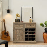 ZUN Farmhouse Liquor Cabinet Bar Cabinet with 2 Drawers, Wine Bar Cabinet with Removable Wine Racks W1758P210364