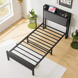 Twin Size Bed Frame, Storage Headboard with Charging Station, Solid and Stable, Noise Free, No Box 80586204