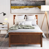 Twin Size Wood Platform Bed with Headboard,Footboard and Wood Slat Support, Walnut WF191769AAD