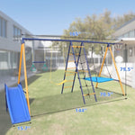 ZUN 500 lbs 7 in 1 Set for Kids Backyard Outdoor A-Frame Heavy-Duty Metal Sets with Slide, 2 90938551