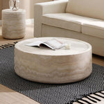 ZUN 39.37'' Faux MARS Pattern Coffee Tables for Room Round Tea Faux Travertine Textured table for W876P154761