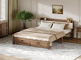 Full Size Bed with Storage Drawers, Upholstered Headboard, Solid Wood Slat Support, No Box Spring W5767P517426