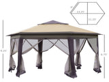13x13 Pop Up Hexagonal Canopy Shelter Gazebo with 6 Zippered Mesh Netting for Patio Backyard 27928662