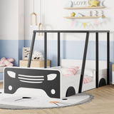 ZUN Twin Size Car-shaped Bed with Roof,Wooden Twin Floor Bed with wheels and door Design,Montessori 07290986