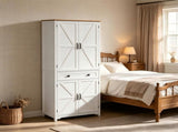 () 4-Door 1-Drawer Barn-Style Wardrobe Embossed Particleboard Storage Cabinet 16197999