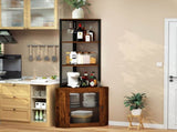 Corner Shelf with Doors, 65" Corner Cabinet & Wine Glass Rack, 6 Tier Bookshelf Display, 09047996