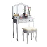 ZUN Sanlo Wooden Vanity Make Up Table and Stool Set, Silver T2574P162838