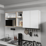 Natural Oak and White Kitchen Cabinet with Microwave Space and Open Shelf B062P290291