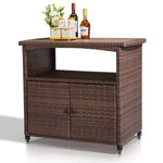 ZUN Outdoor Bar Cart with Storage Cabinet, Patio Wicker Sideboard Buffet Cabinet Prep Table, Outside 65724130