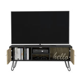 ZUN Huna Hairpin Legs TV Stand, Dual-Tone with 2 Doors and Open Shelves B200P173203