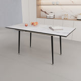 ZUN 47" expandable to 63" inch MDF square white marble patterned dining table, modern industrial kitchen W2189P174790