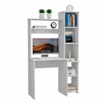 ZUN White 6-Shelf Writing Desk with Built-in Bookcase B06280293