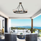Matte Black Gold Wagon Wheel Chandelier Farmhouse Modern Small Crystal Round Chandelier for Living W1592P233064