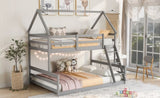 Twin over Full House Bunk Bed with Built-in Ladder,Gray WF287558AAE