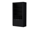 Black Bar Cabinet with Wine Storage and Three Shelves B062P193657