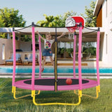 ZUN 5.5FT Trampoline for Kids - 65" Outdoor & Indoor Mini Toddler Trampoline with Enclosure, Basketball 57537140