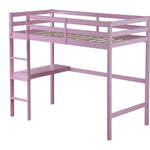 ZUN Twin High Loft Bed, Rubber Wood Loft Bed with Safety Guardrail, built-in desk, ladder,Pink 87235573