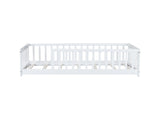 Twin Size Floor Bed with Fence without Door, Rubber Wood Floor Bed with Safety Guardrails,White W504P296795