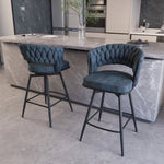 ZUN 26" Bar Chair Suede Woven Bar Stool Set of 2,Black legs Barstools No Adjustable Kitchen Island W2189P180367