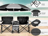Portable Outdoor 2-Seat Folding Chair with Removable Sun Umbrella Black 57458005