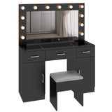 Vanity Desk Set with Large Lighted Mirror Powre Outlet, Glass Top Makeup Vanity with 3 Drawers 61795996