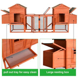 ZUN Outdoor Wooden Chicken Coop, 124" Large Hen Cage Rabbit House, Bunny Hutch with Ventilation Door, 24350594