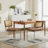 Mid Century Modern Dining Chairs Set of 2, Linen Accent Chairs with Natural Cane Back & Stainless W1143P342097