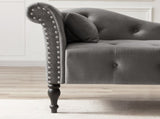 Aijia 60.6" Velvet Chaise Lounge Buttons Tufted Nailhead Trimmed Solid Wood Legs with 1 Pillow,Grey W111740810