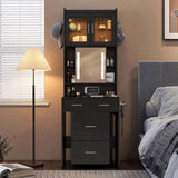 Small Vanity Desk with Sliding Mirror and LED Lights, Makeup Table with Charging Station and Storage 24790285