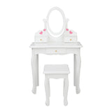 Children's Wooden Dressing Table Reversible Round Mirror Dressing Table Chair Three Drawers White 09401206